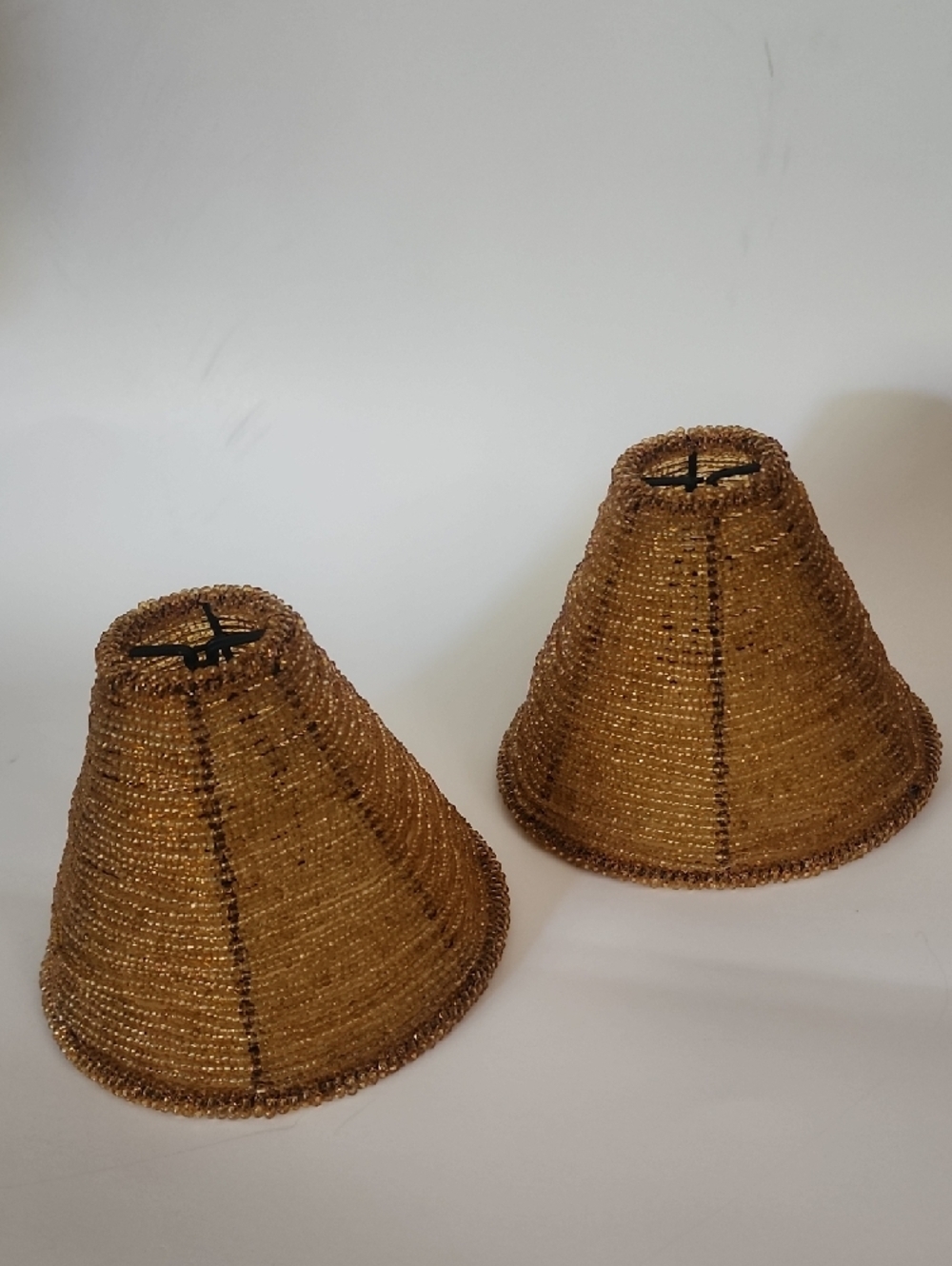 Vintage Glass Seed Beaded Lamp Shades 2 Boho Coastal Natural Fiber Small Shades - Picture 4 of 12